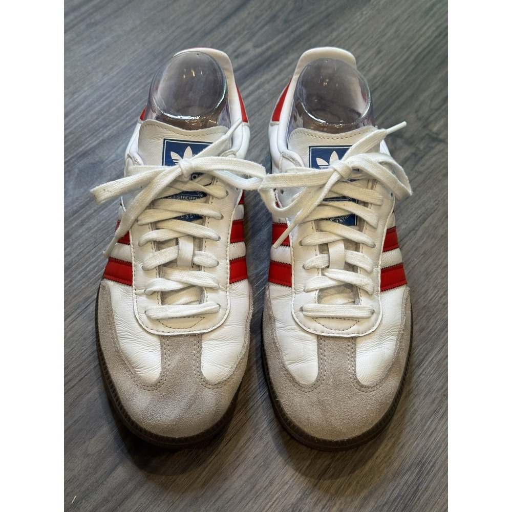 Adidas Sneakers 7.5 White Red Stripe Samba Retro OG Casual Leather Suede Gum - Picture 4 of 10